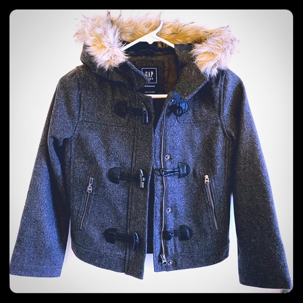 NWOT Gap charcoal grey wool hooded toggle coat